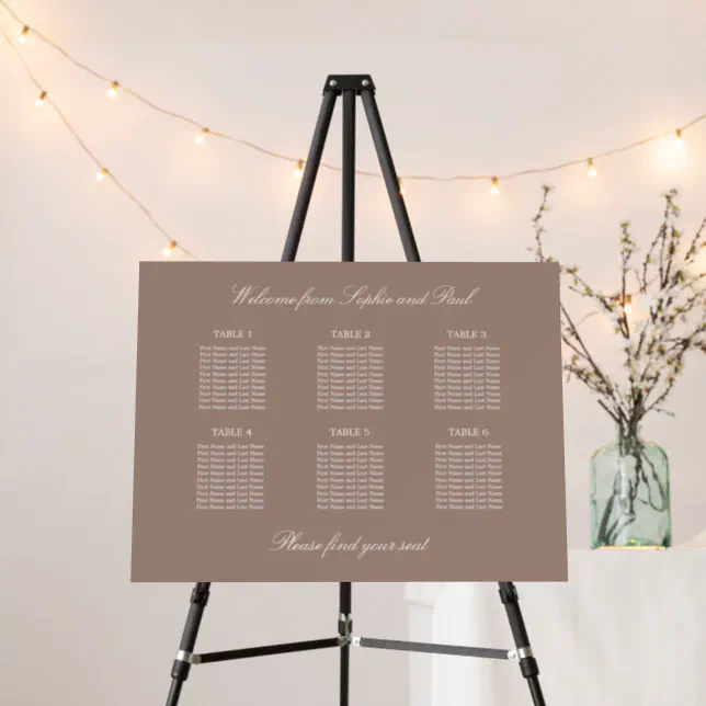 Taupe 6 Table Wedding Seating Chart Foam Board