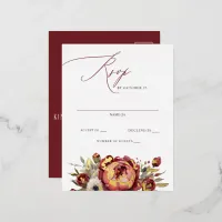 Elegant Boho Burgundy Blush Floral RSVP Foil Invitation Postcard