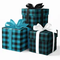 Teal Blue Ombre Buffalo Plaid Small Wrapping Paper Sheets