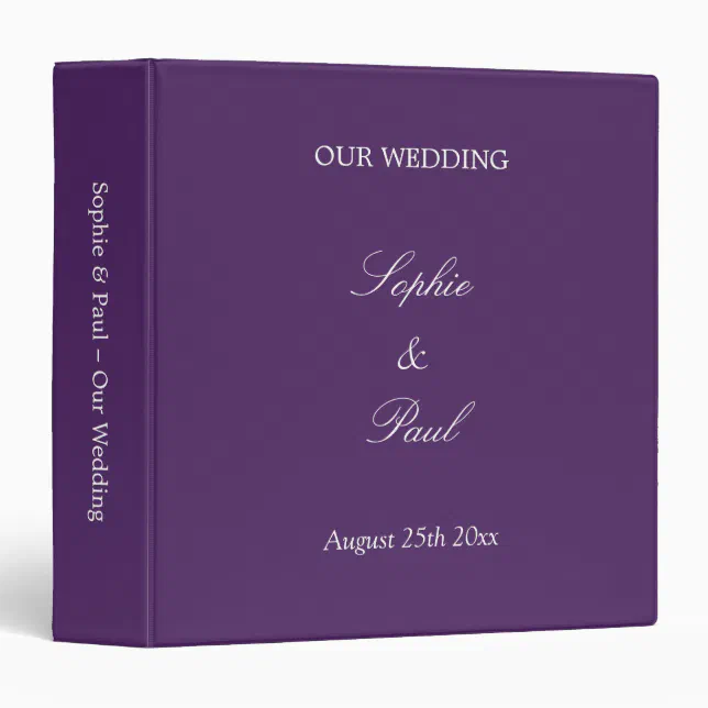 Dark Purple Wedding Personalized 3 Ring Binder