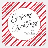 Seasons Greetings Peppermint Stripe Christmas Square Sticker