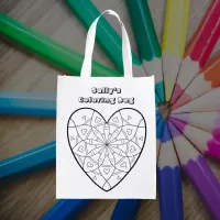 Heart Mandala Custom Text Coloring Bag