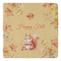 Happy Fall Squirrel in Leaves Trivet