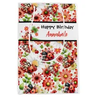 Watercolor Ladybug Birthday Medium Gift Bag