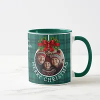 Christmas Ball Ornament Photo Green Buffalo Plaid Mug