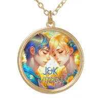 Anime Boy and Girl Floral Couple Personalized Gold Plated Necklace