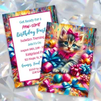 Cute Pink and Blue Kitten Girl's Birthday Invitation