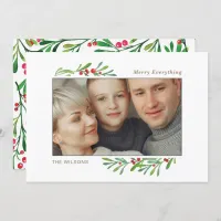 Holly Berry Gold Botanical Photo Holiday Card 