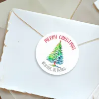 Merry Christmas Personalized Watercolor Classic Round Sticker