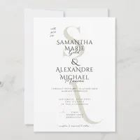 Black & White Script Contemporary Monogram Wedding Invitation