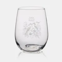 Love Birds Bride & Groom Stemless Wine Glass