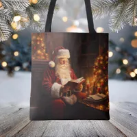 Vintage Santa Reading a Book Christmas Tote Bag