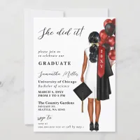 Modern Red Photo She Did It Graduation Invitation