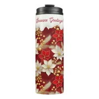 Red White Christmas Floral Pattern#17 ID1009 Thermal Tumbler