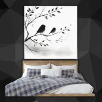 Simple Black and White Birds Perching in Trees |  Canvas Print