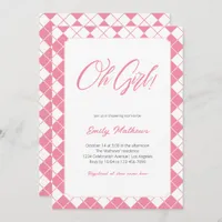 Simple Cute Gingham Pink Plaid Girl Baby Shower Invitation