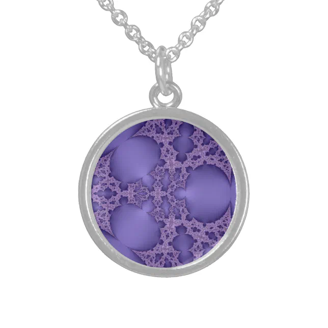 Purple fractal pattern sterling silver necklace