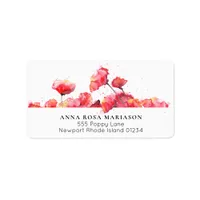 *~* Watercolor Red Poppy Flower Floral Modern Label