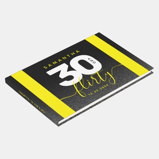 Modern Girly Bright Yellow 30 and Flirty Guest Book