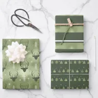 Christmas Deer Antler, Stripes and Fir Trees ID864 Wrapping Paper Sheets