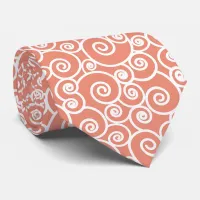 Coral Pink Blush and White Swirls and Circles Neck Tie