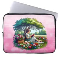 Girl Reading a Book under a Tree on a Relaxing Day Laptop Sleeve