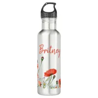 Poppies, Wildflowers, and Butterflies Floral Stainless Steel Water Bottle