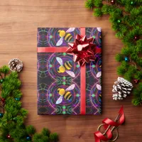 Vibrant Neon Honeybee with Abstract Pattern Wrapping Paper