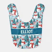  Red and Blue Snowmen Personalized Christmas Baby Bib