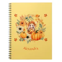 Cute Pumpkin Fairy in Autumn Wreath Notebook