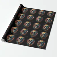 Skull Head with multi-colored Paint Splashes Wrapping Paper