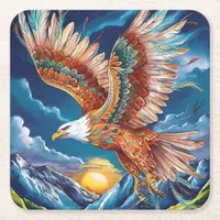 Majestic Eagle with Boho Vibes & Mountain View Square Paper Coaster