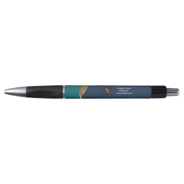 Elegant Gold Wave Blue Teal with Business Logo Pen