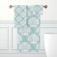 Sky Blue & White Seashell  Bath Towel Set