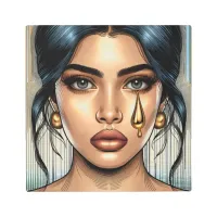 Pretty Sad Woman with Gold Tear Metal Print