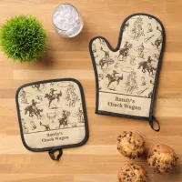 Personalized Western Rodeo Cowboy  Oven Mitt & Pot Holder Set