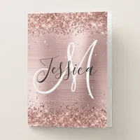 Glittery Rose Gold Foil Black and White Monogram Pocket Folder