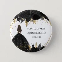 Rustic Black Gold Floral Princess Quinceanera  Button