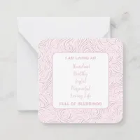 Love And Light Positive Affirmations Pink Swirl Note Card