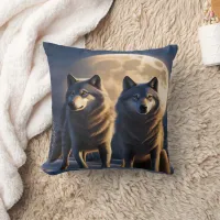 Majestic Wolves Under a Full Moon at Dusk Throw Pillow