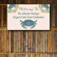 Elegant Crab Feast-Watercolor Blue Crabs, Seashell Banner