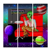 1970's Retro Extraterrestrial in Disco Lounge Triptych