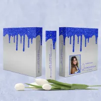 Royal Blue Glitter Drips Quinceanera Photo Album 3 Ring Binder