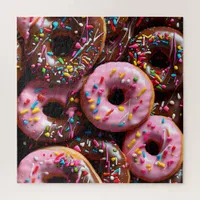 Yummy Pink and Chocolate Donuts with Sprinkles Jigsaw Puzzle