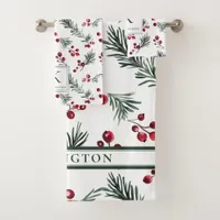 Elegant Christmas Botanical Monogram Bath Towel Set