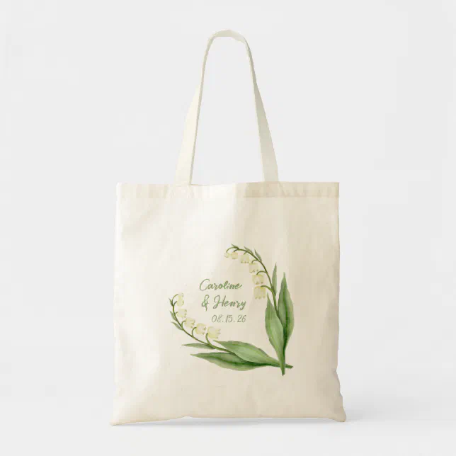 Elegant Lily of the Valley Personalized Wedding  Tote Bag