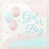 Pink and Blue Balloons Boy or Girl Gender Reveal Glass Coaster