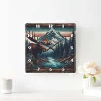 Majestic Moose in Scenic Mountain Landscape Square Wall Clock