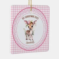 Baby Girls 1st Christmas Pink Square Ornament