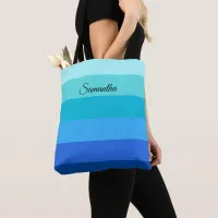 Ocean Blue and Green Stripes Tote Bag